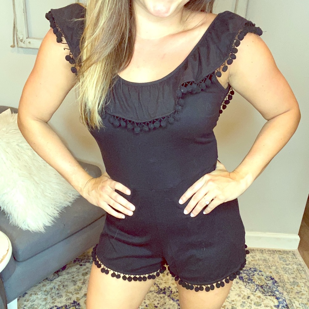 Black Pompom Romper